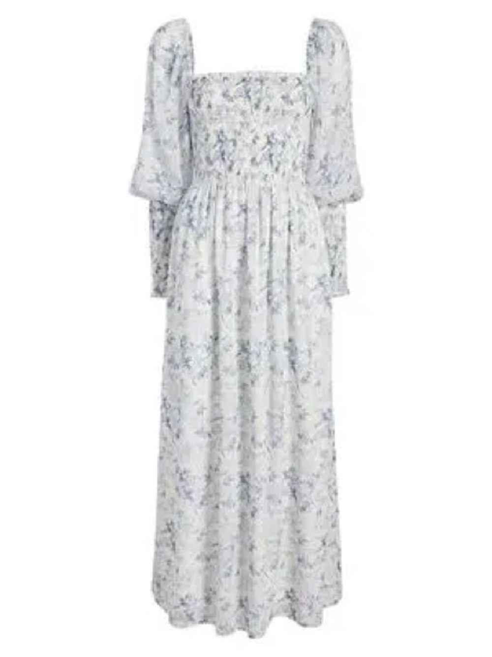 NWT House Nap DressSmocked Square-Neck Maternity Maxi Dress in Light Blue Flor - Picture 2 of 4